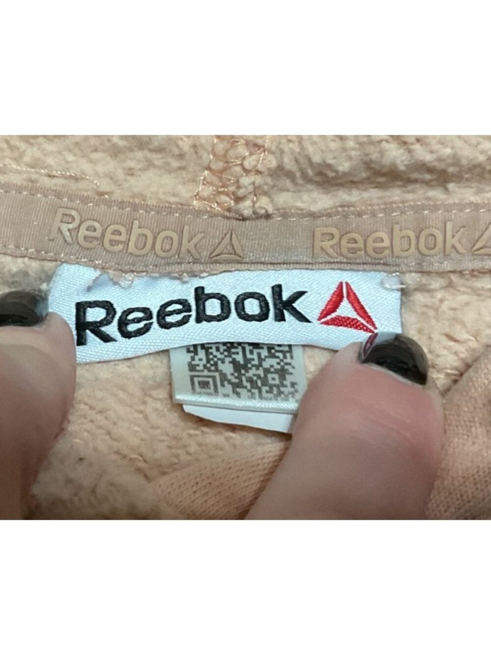 Reebok Peach Delta Embroidered Hoodie Sz 2XL Long Sleeve Pocket Hood Drawstring - Picture 4 of 4
